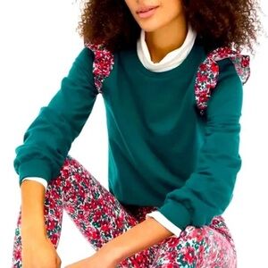 J. Crew Sweater with Floral flutter Accents small holiday feminine crewneck
